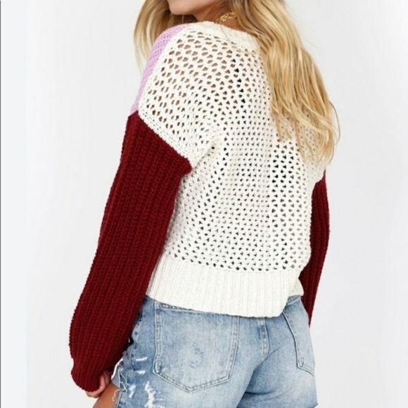 Wildfox NWT Womens chunky Knit Colorblock Sweater Pink & Burgundy size M fall - Picture 9 of 11
